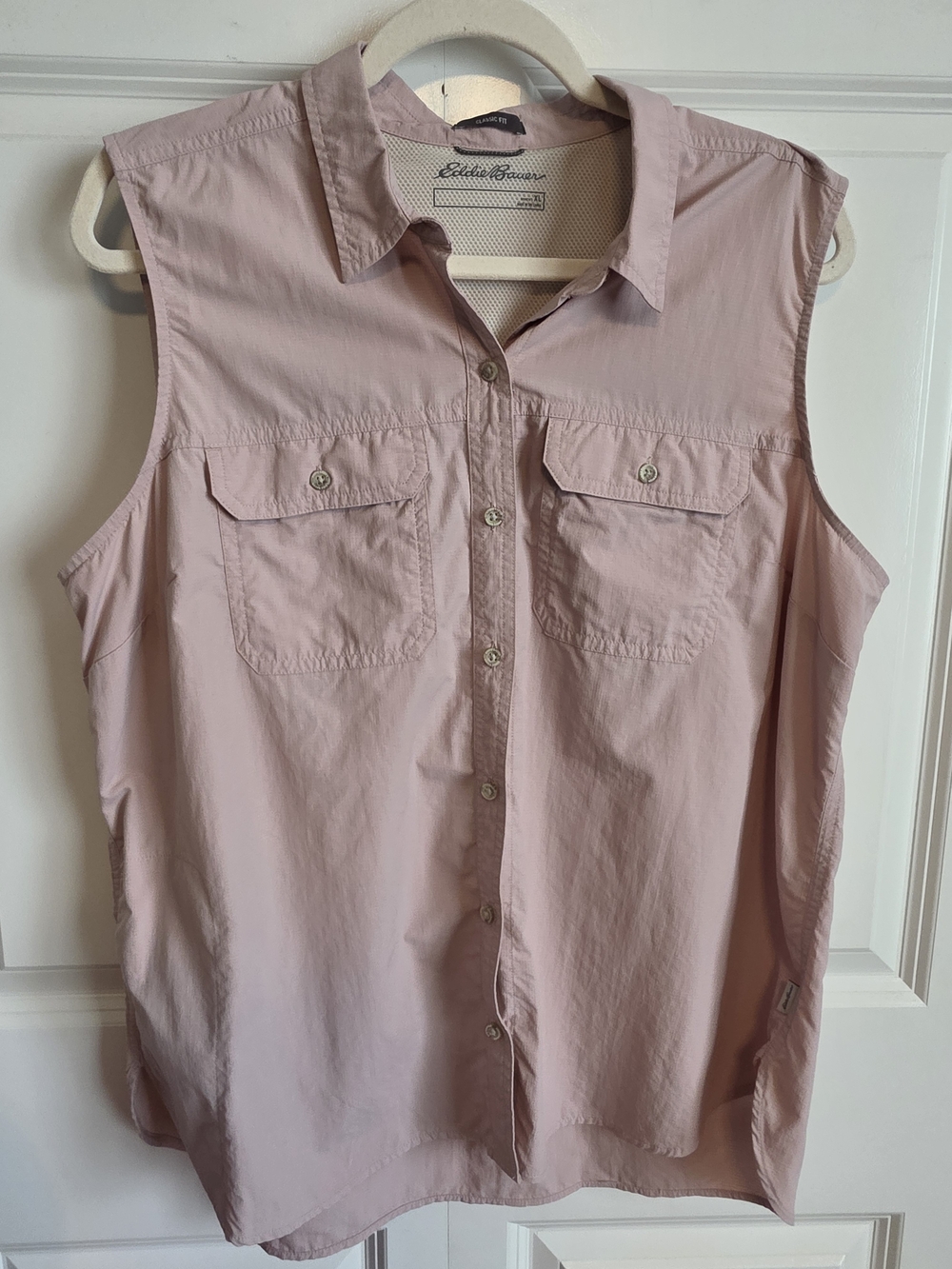 Eddie Bauer Women's Sleeveless Button-Up in Dusty Rose light pink